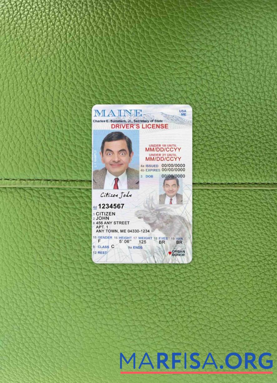 Realistic USA Maine driving license under 21 photolook example